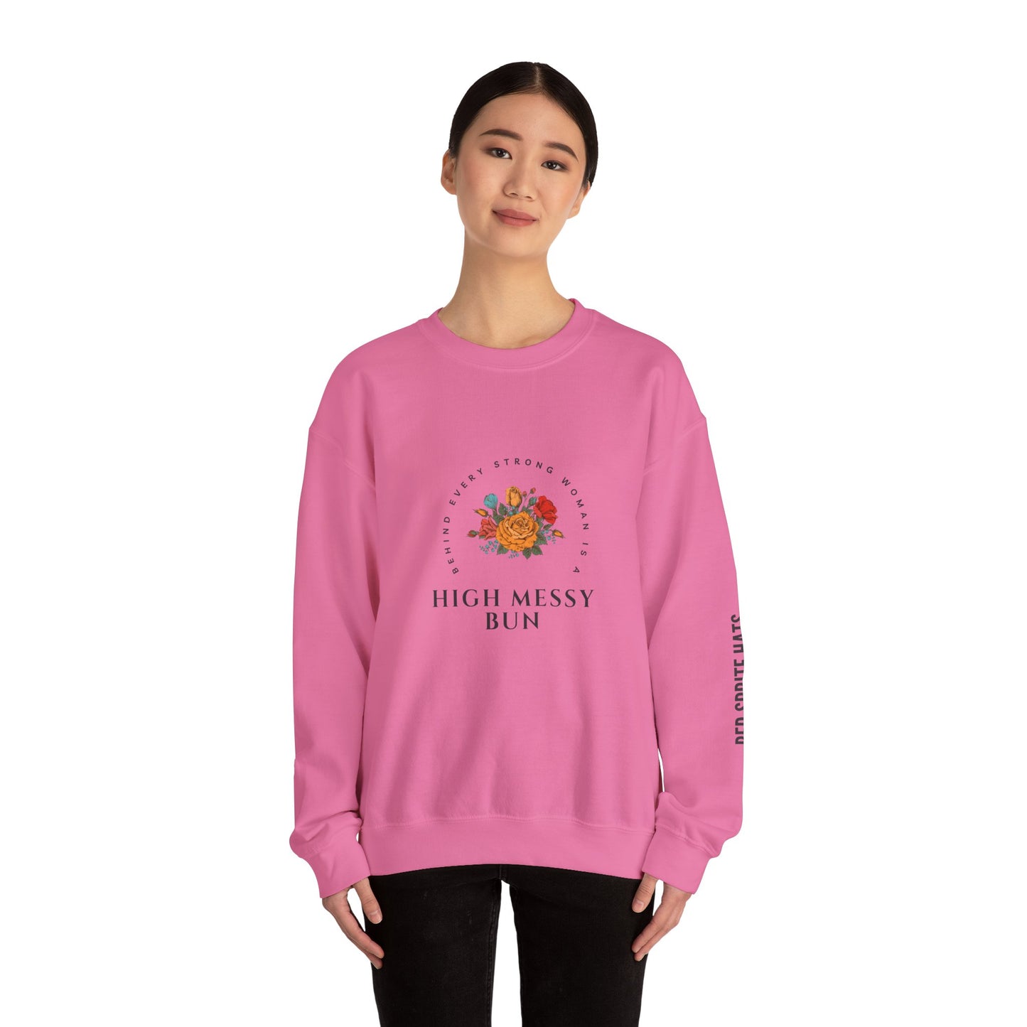 Strong Woman Messy Bun Crewneck Sweatshirt