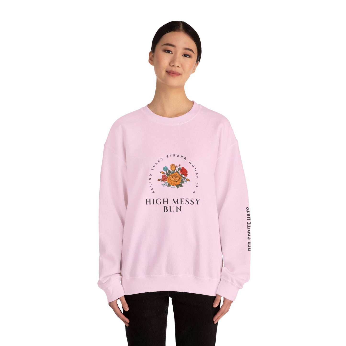 Strong Woman Messy Bun Crewneck Sweatshirt