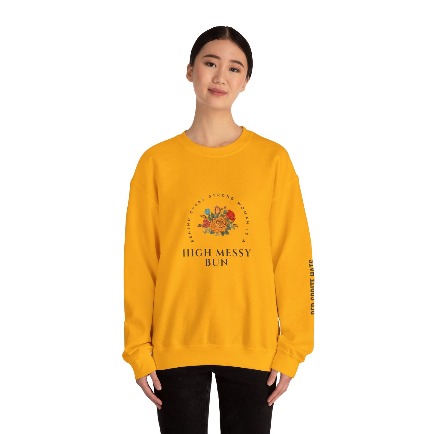 Strong Woman Messy Bun Crewneck Sweatshirt