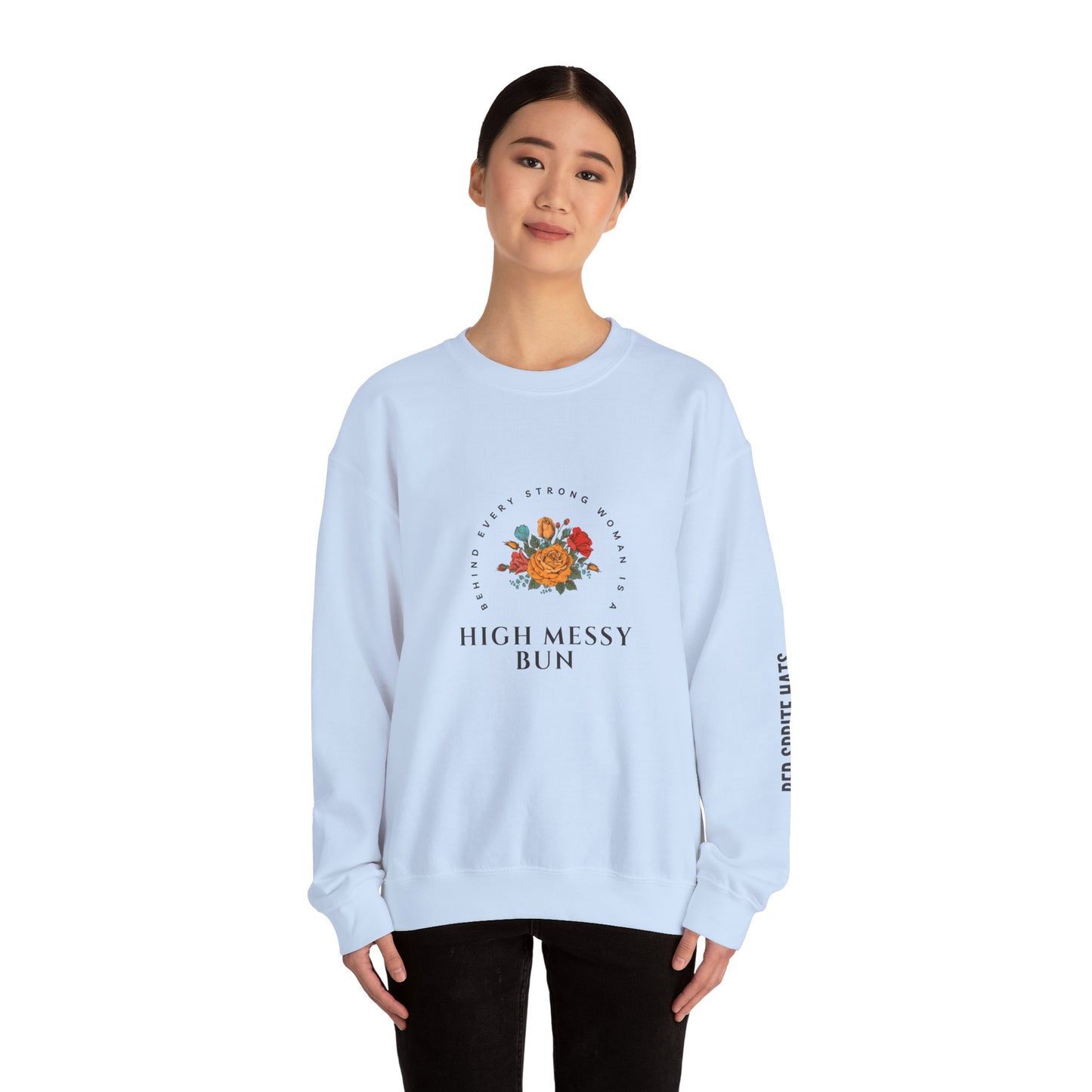 Strong Woman Messy Bun Crewneck Sweatshirt