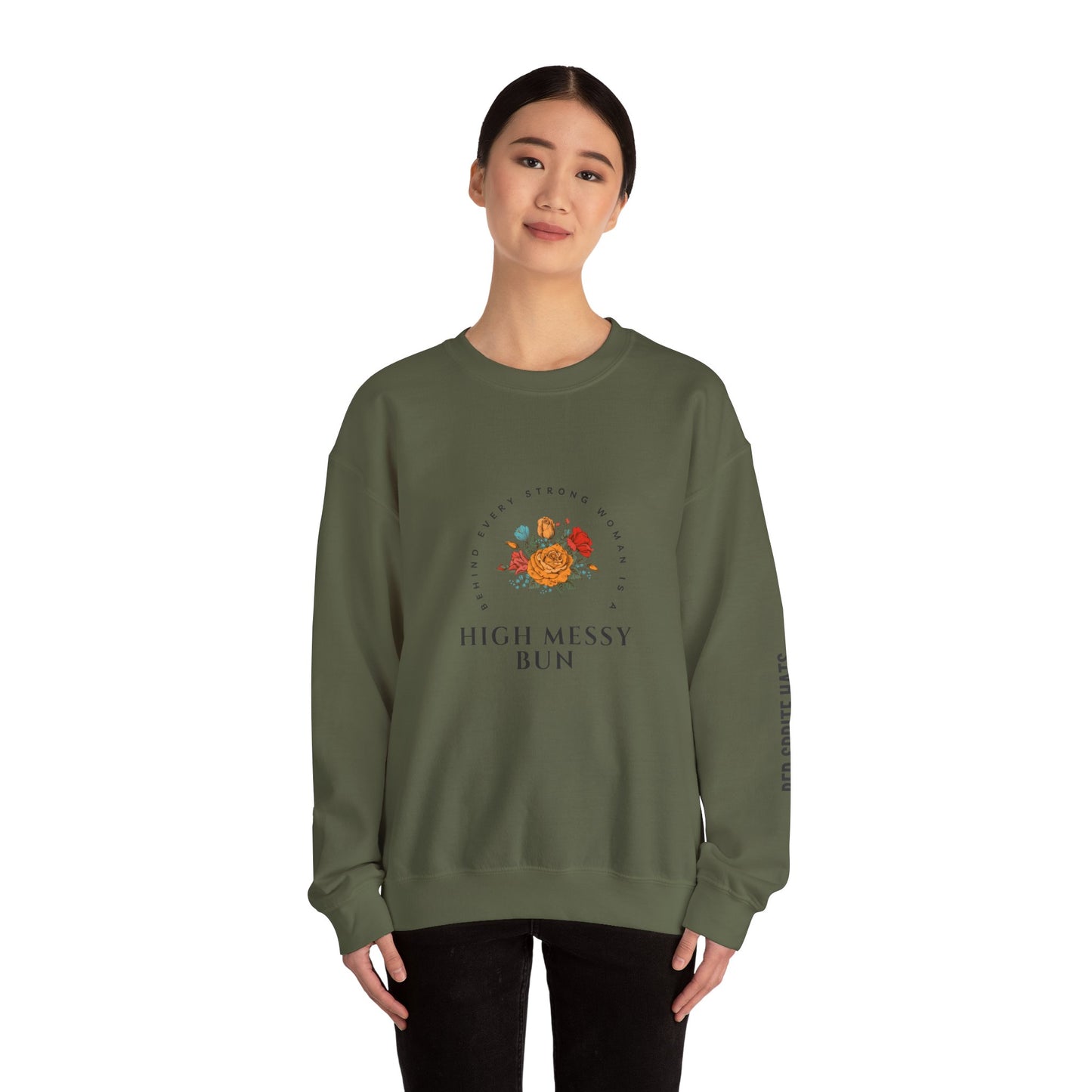 Strong Woman Messy Bun Crewneck Sweatshirt