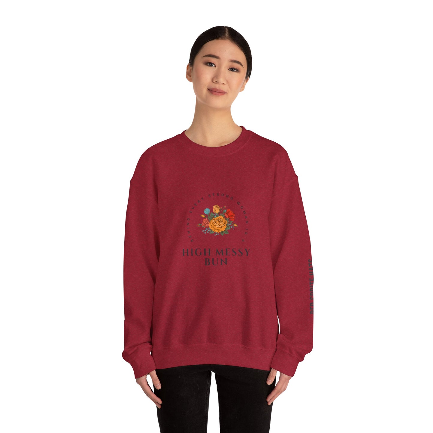 Strong Woman Messy Bun Crewneck Sweatshirt