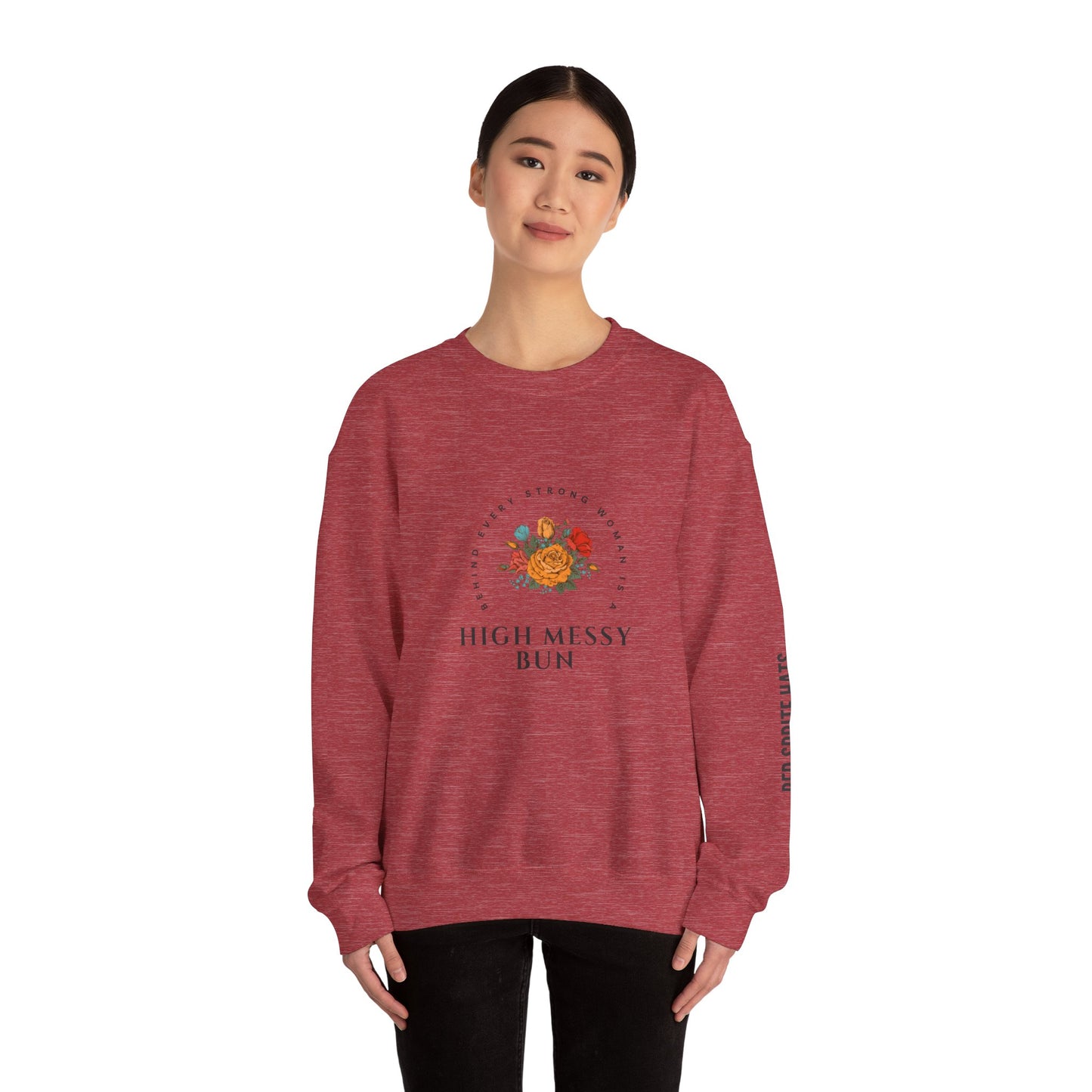 Strong Woman Messy Bun Crewneck Sweatshirt