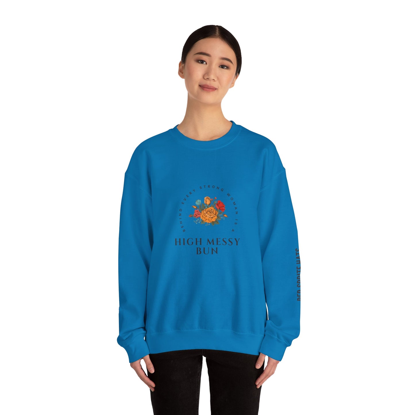 Strong Woman Messy Bun Crewneck Sweatshirt