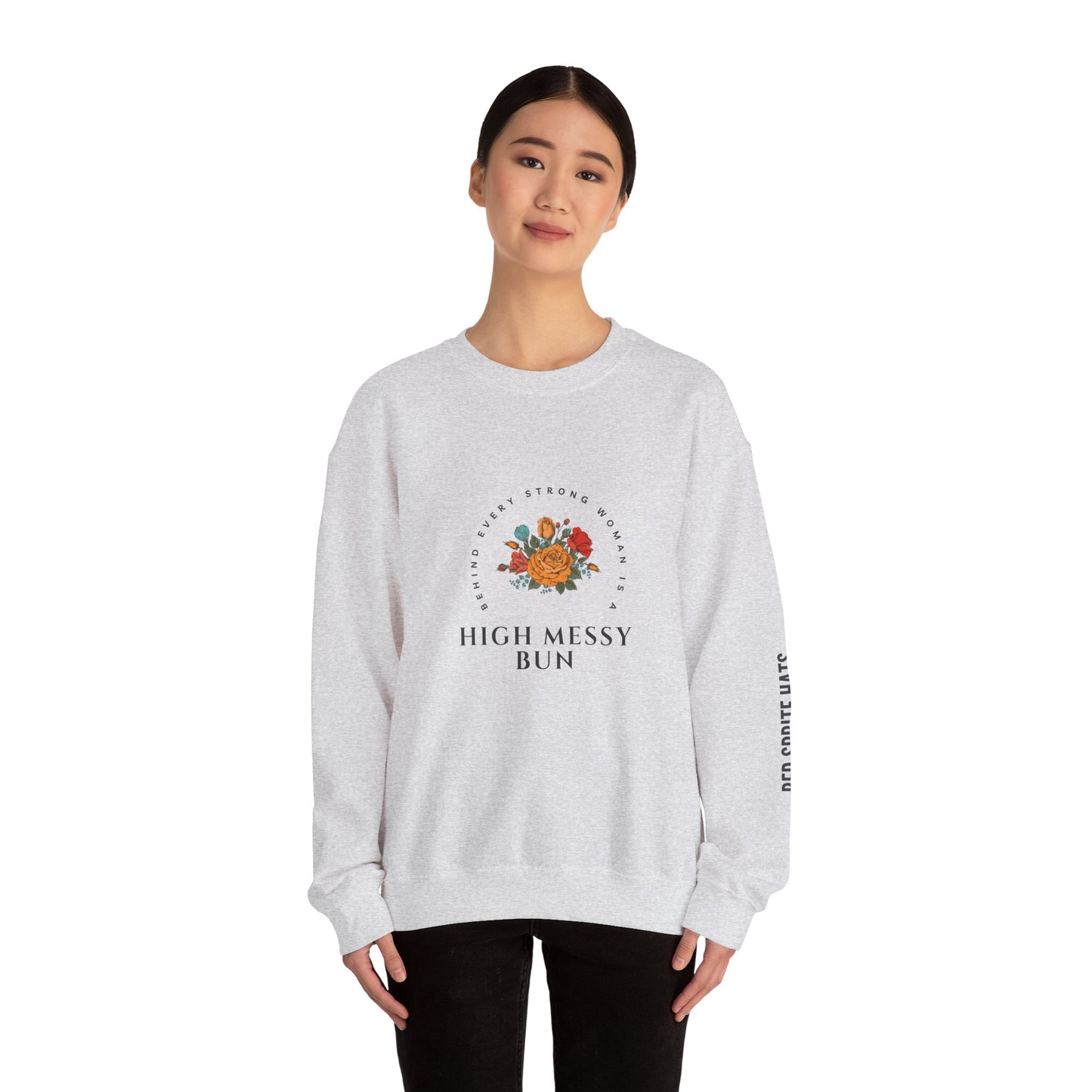 Strong Woman Messy Bun Crewneck Sweatshirt