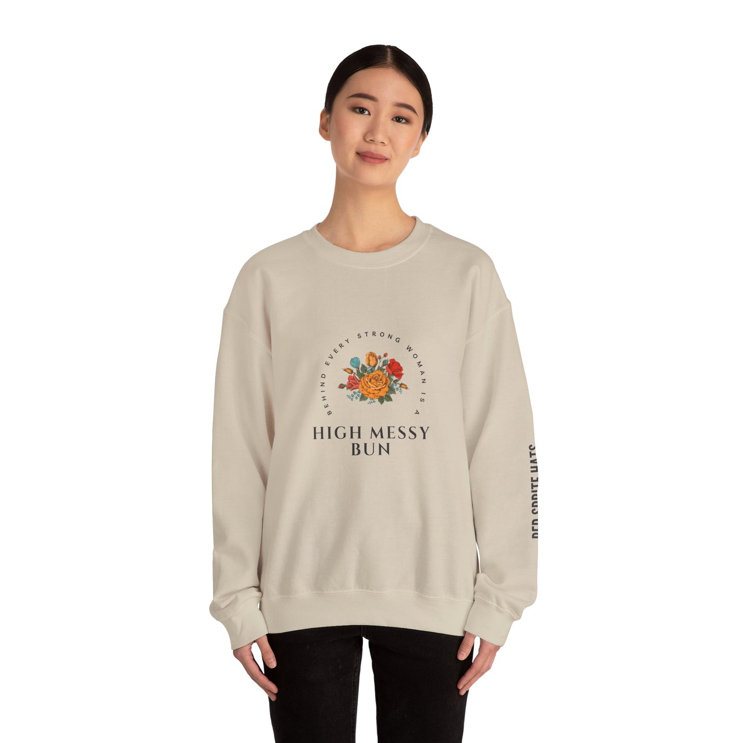 Strong Woman Messy Bun Crewneck Sweatshirt