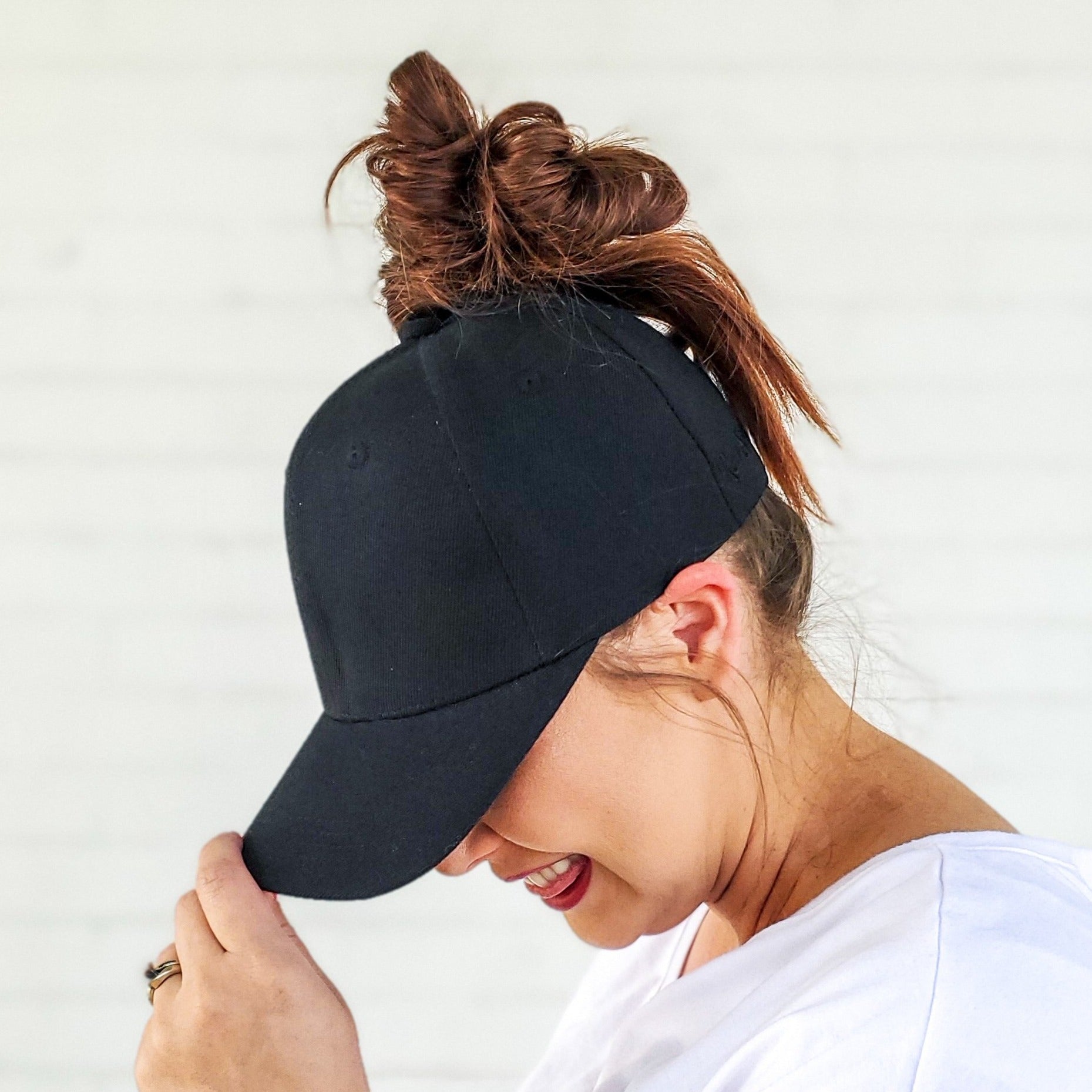 Messy bun baseball cap wholesale on sale