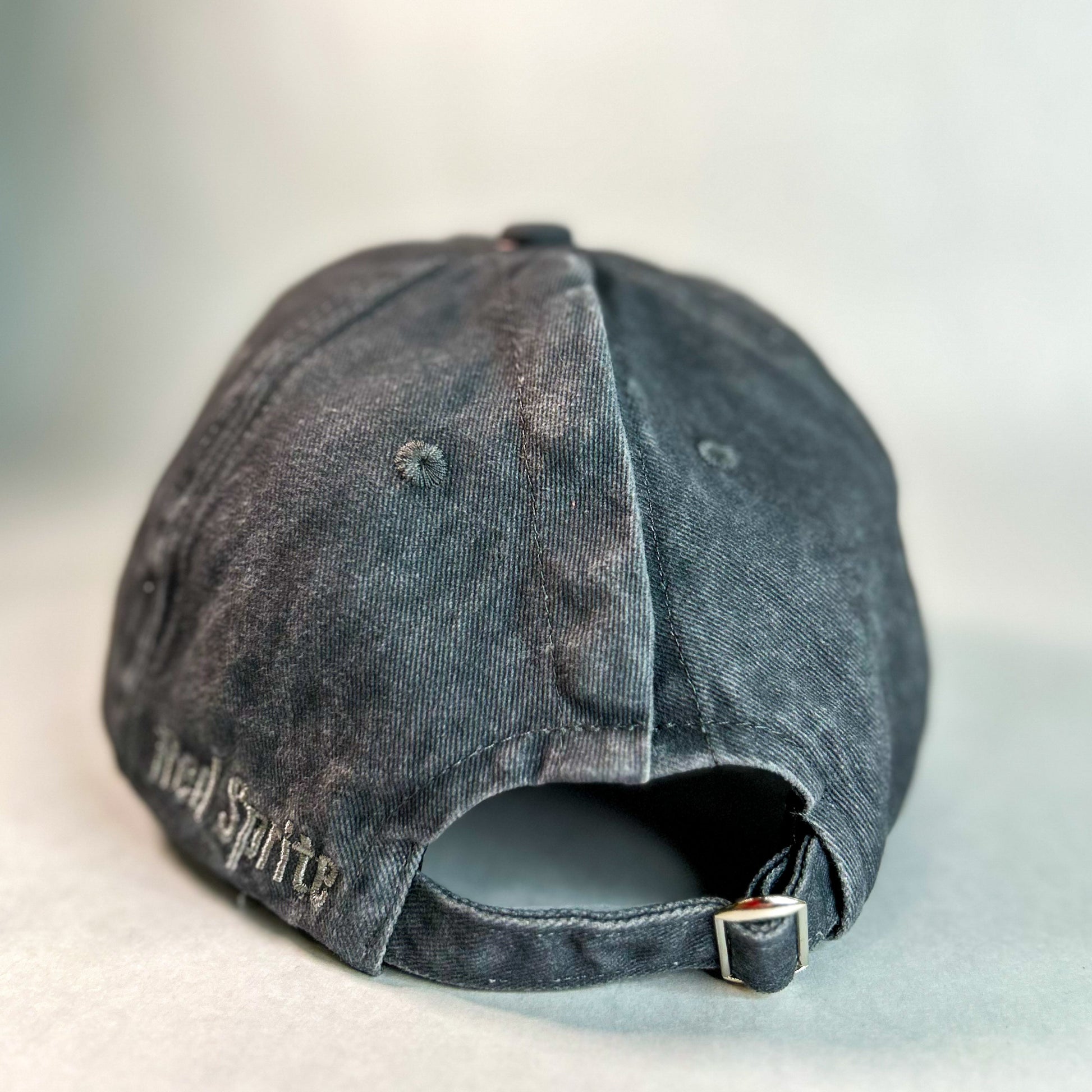 back view of hidden high ponytail cap, dark grey women's hat