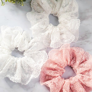 white and pink fancy lace scrunchies red sprite hats