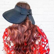 Load image into Gallery viewer, red sprite hats black straw sun hat foldable wide brim bow visor
