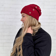 Load image into Gallery viewer, red sprite hats maroon button up beanie for long hair cc beanie
